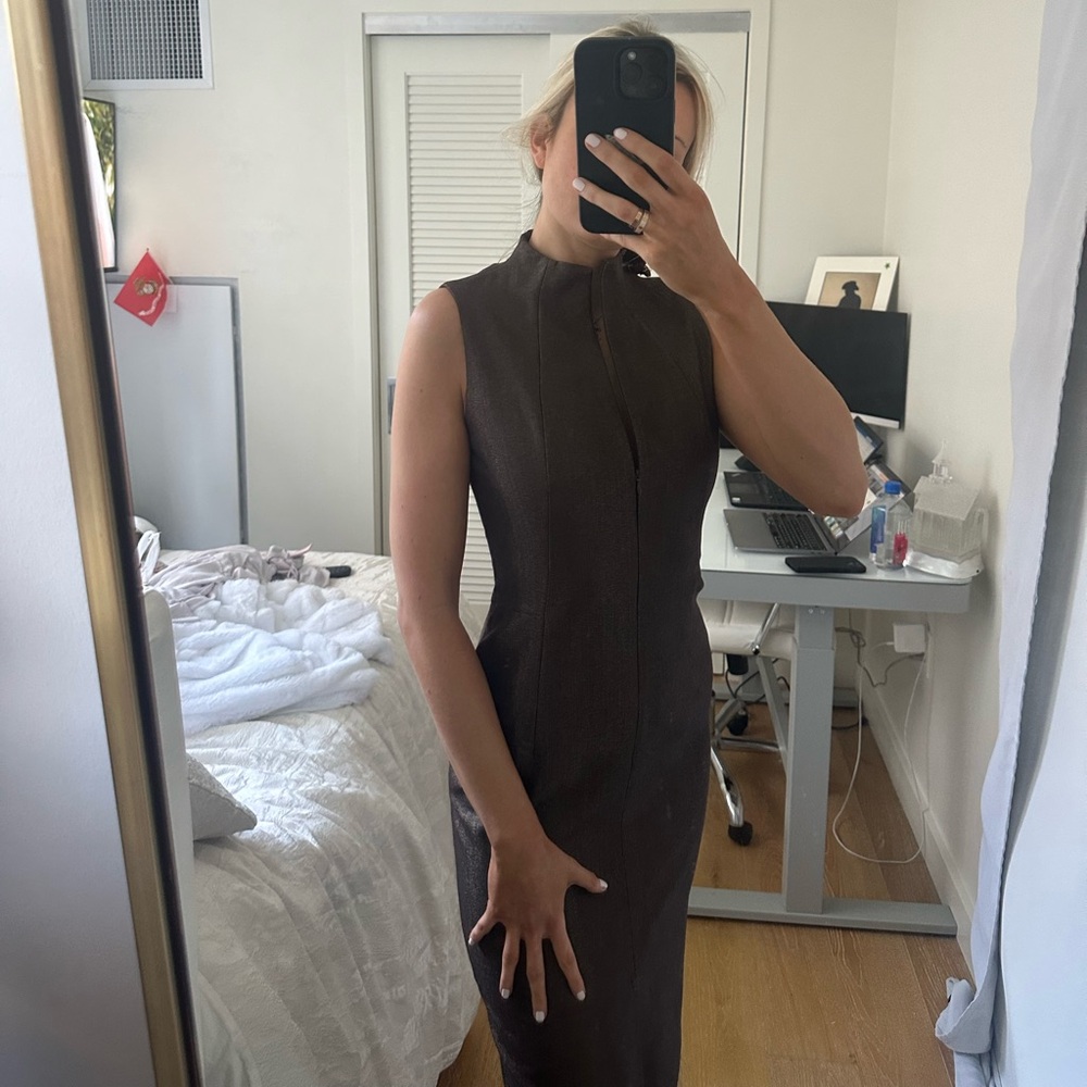 Akris Wool Elegant Brown Sleeveless Dress